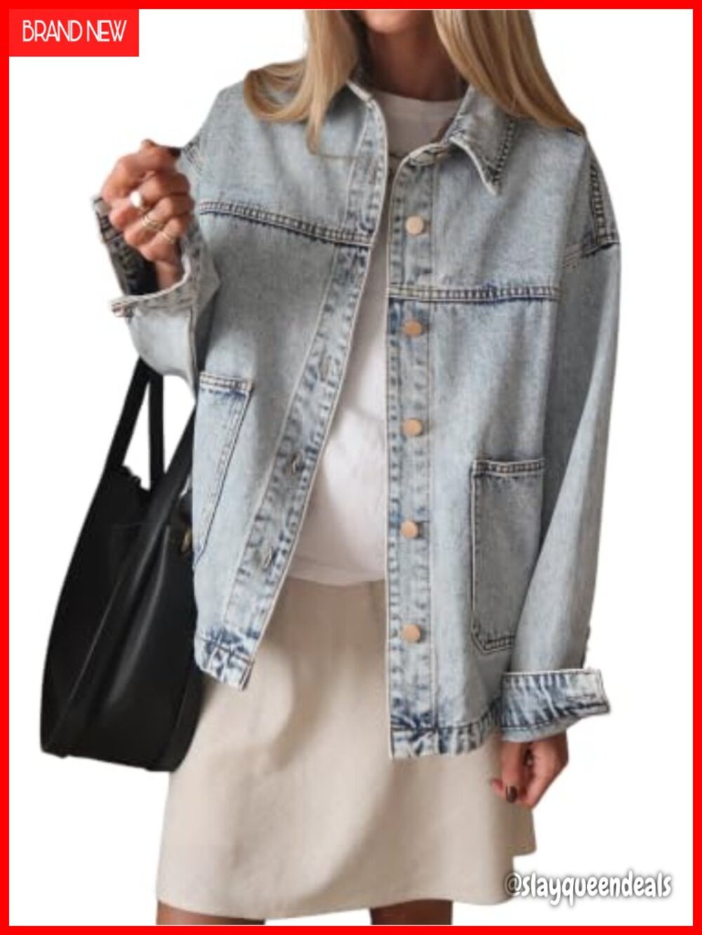 Oversized Denim Jacket Loose Fit Button Front Trucker
